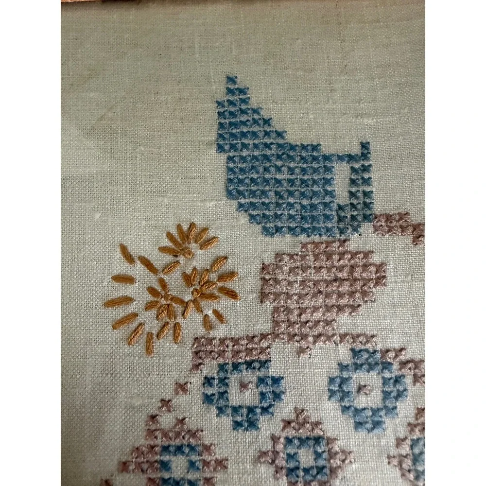 Vintage Sunbonnet Sue Cross Stitch Framed Set of 2 Folk Art Wall Decor